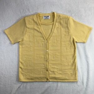Vintage Alfred Dunner Petite S Yellow Knit Cardigan Top Cottage Granny Beach 90s